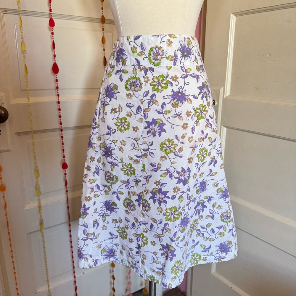 Eddie Bauer Floral Cotton A-Line Skirt Size 4 Purple Green Cottagecore